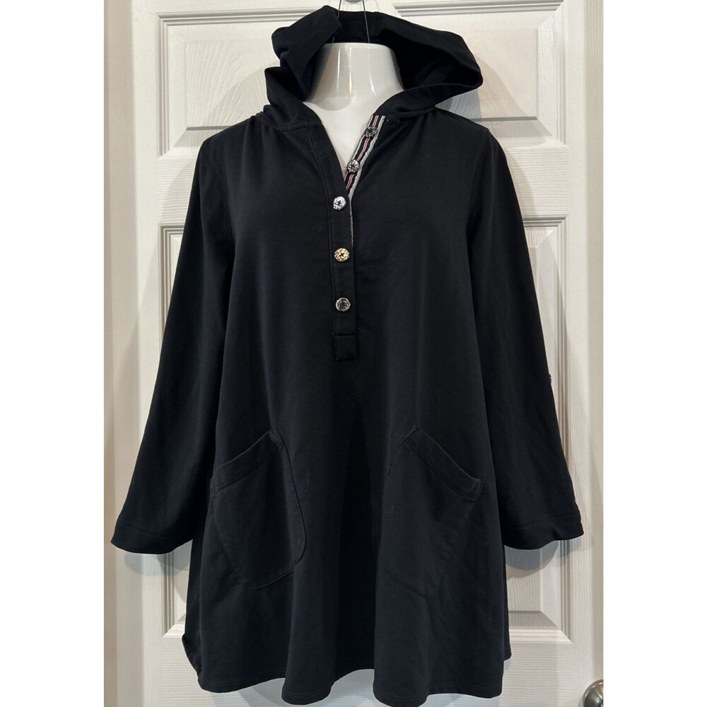 Susan Graver Weekend Nautical French Terry Hooded Tunic Beach Dress Plus 1X